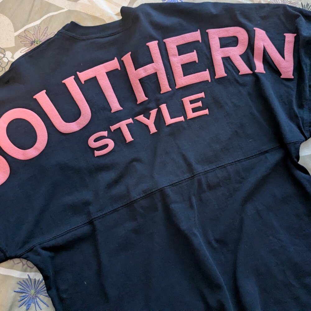 Comfy Black Navy Southern Style Tunic Tee w/Pink Bow Long Sleeve Jersey Top S